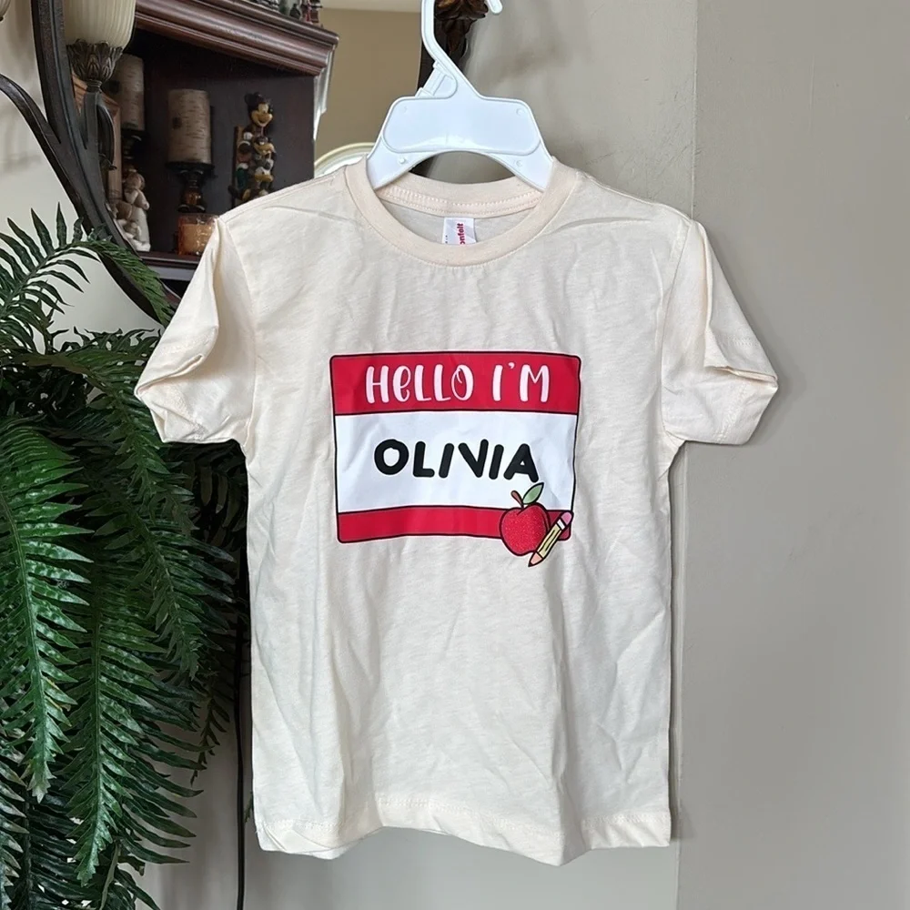 Brand New Hello I’m Olivia 100% Cotton Cream Short Sleeved Girls T-Shirt